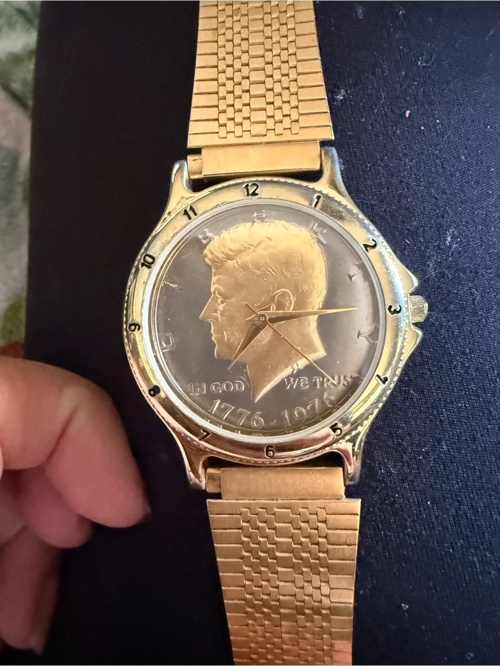 Gold-Tone Mesh Band Watch - JFK 1976 Men's Watch